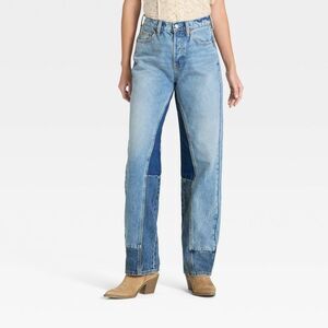 Women's Mid-Rise 90's Baggy Denim Jeans - Universa Medium Wash/Patch Work